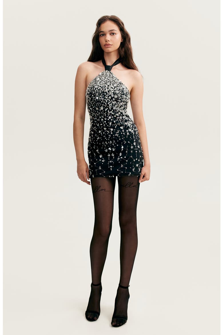 Bodycon Halterneck Crystal-Embellished Mini Cocktail Dress in Black, Main, color, Black