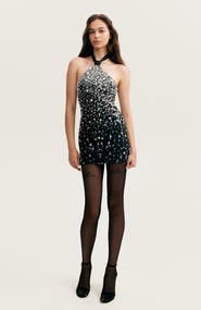 Milla Bodycon Halterneck Crystal-Embellished Mini Cocktail Dress in Black