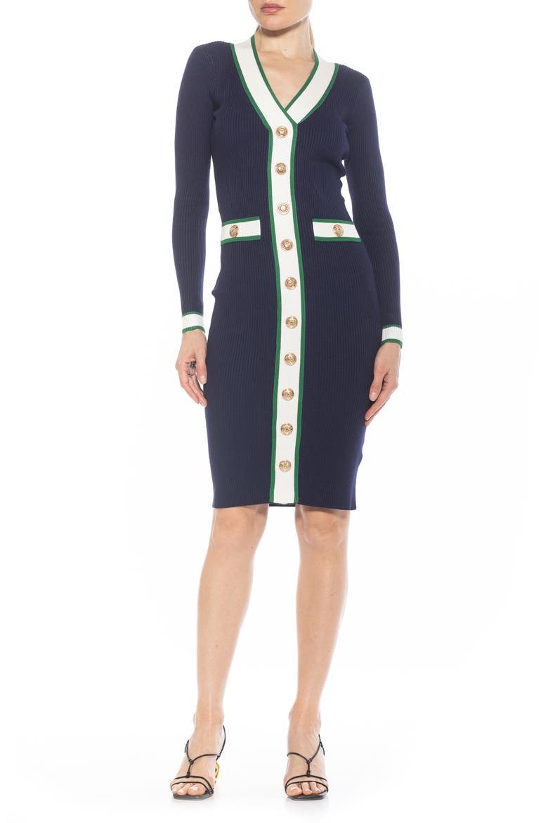 Janet Long Sleeve Ribbed Sweater Dress, Main, color, NAVY