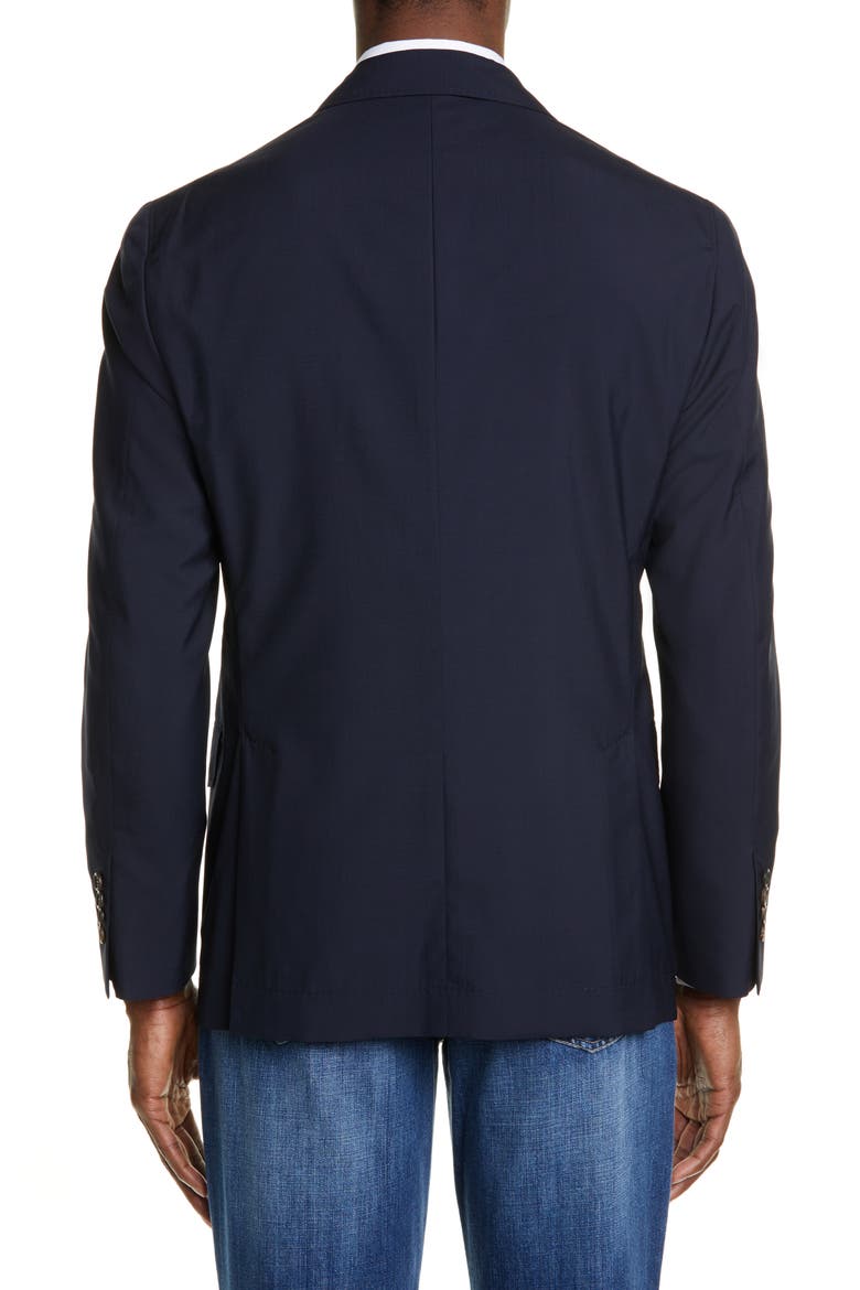 Trim Fit Solid Wool & Silk Travel Blazer, Alternate, color, NAVY