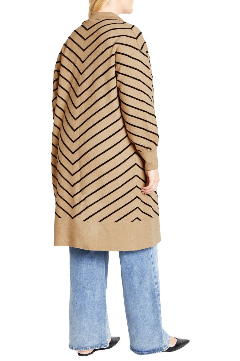 Ivy Stripe Long Cardigan, Alternate, color, NOUGAT STRIPE