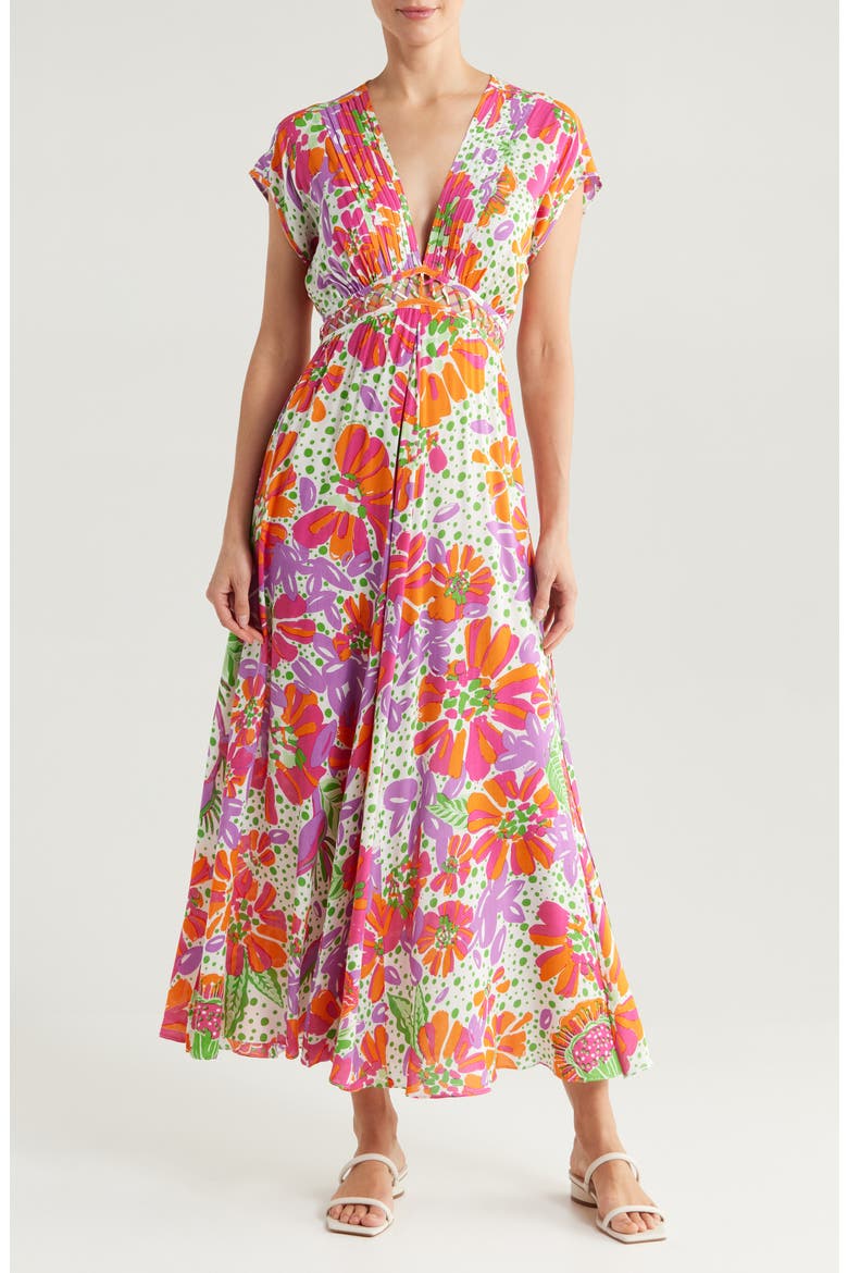 Cecile Floral Print Cover-Up Midi Dress, Main, color, PINK ARTISTIC FLOWER