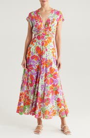 Poupette St Barth Cecile Floral Print Cover-Up Midi Dress