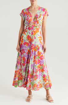 Poupette St Barth Cecile Floral Print Cover-Up Midi Dress