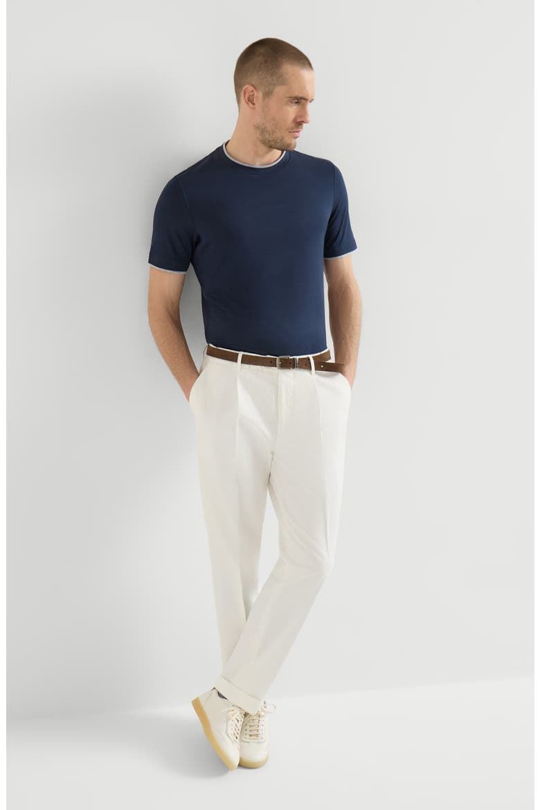 Garment-dyed trousers in twisted cotton gabardine with pleat, Alternate, color, Snow