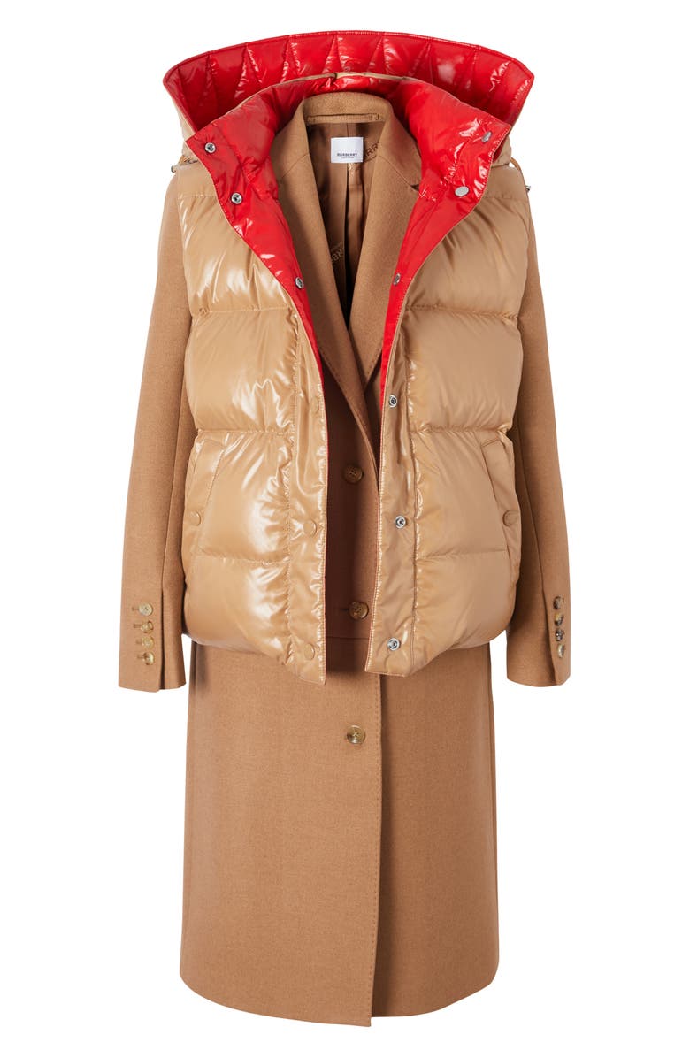 Burberry 2-in-1 Camel Hair Coat with Reversible Puffer Vest, Alternate, color,