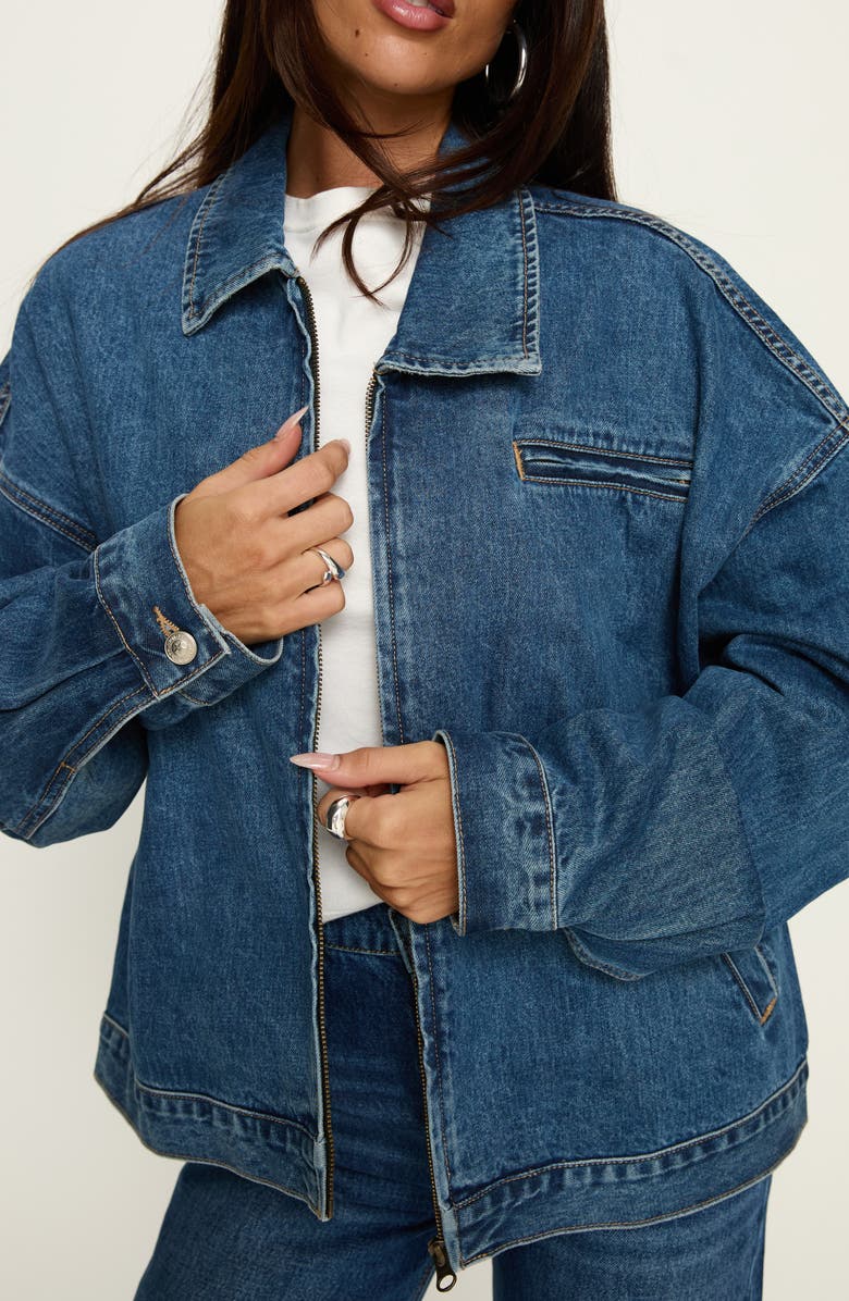 Princess Polly Riina Denim Bomber Jacket, Alternate, color, Denim