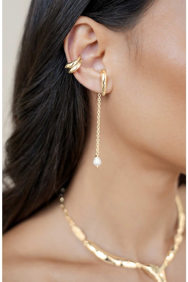 Linear Luxe Cultured Pearl Front/Back Earrings, Alternate, color, GOLD