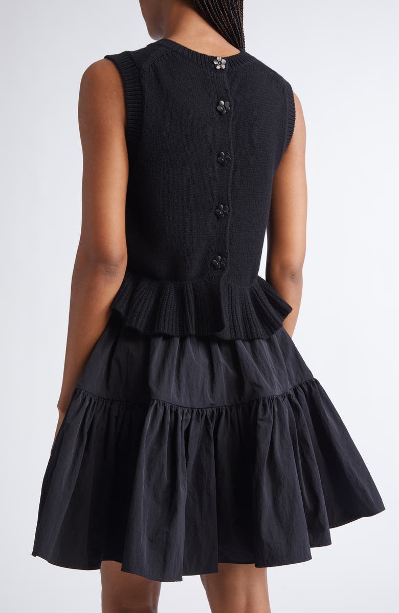 Cecilie Bahnsen Bill Ruffled Peplum Recycled Cashmere & Wool Sweater Vest, Alternate, color, Black