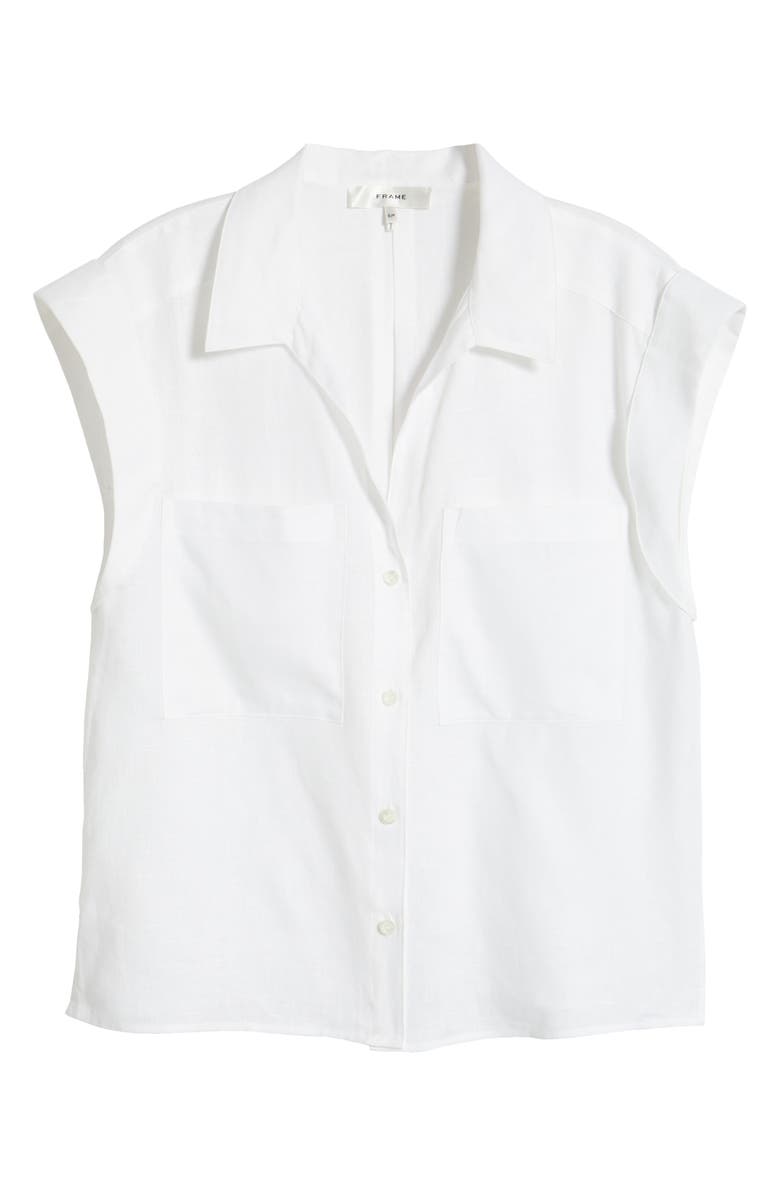 FRAME The Leisure Linen Short Sleeve Button-Up Shirt, Alternate, color, White