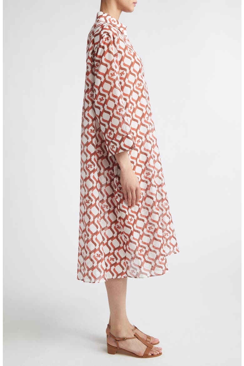Beachwear Monogram Print Long Sleeve Cotton & Silk Voile Shirtdress, Alternate, color, WHITE