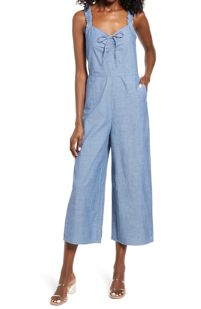 VERO MODA Akela Crop Wide Leg Chambray Jumpsuit, Main, color, 