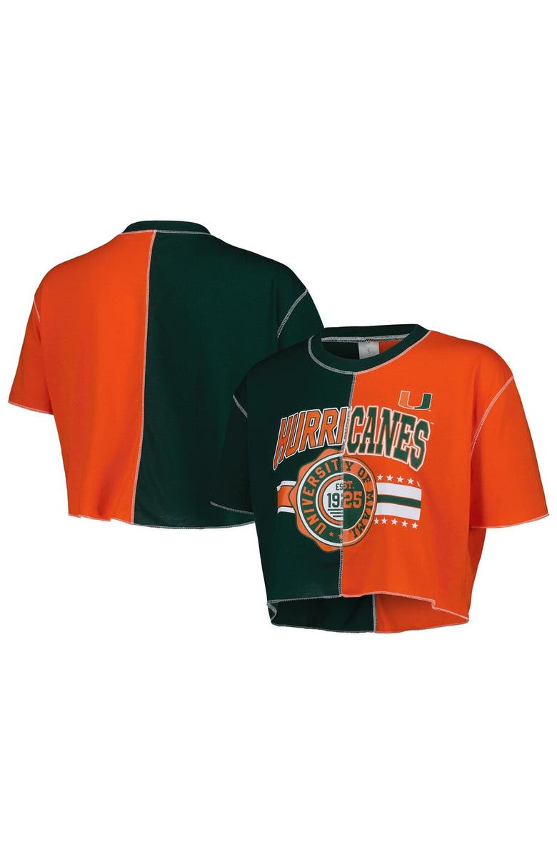 ZOOZATZ Women's ZooZatz Green/Orange Miami Hurricanes Colorblock Cropped T-Shirt, Main, color, 