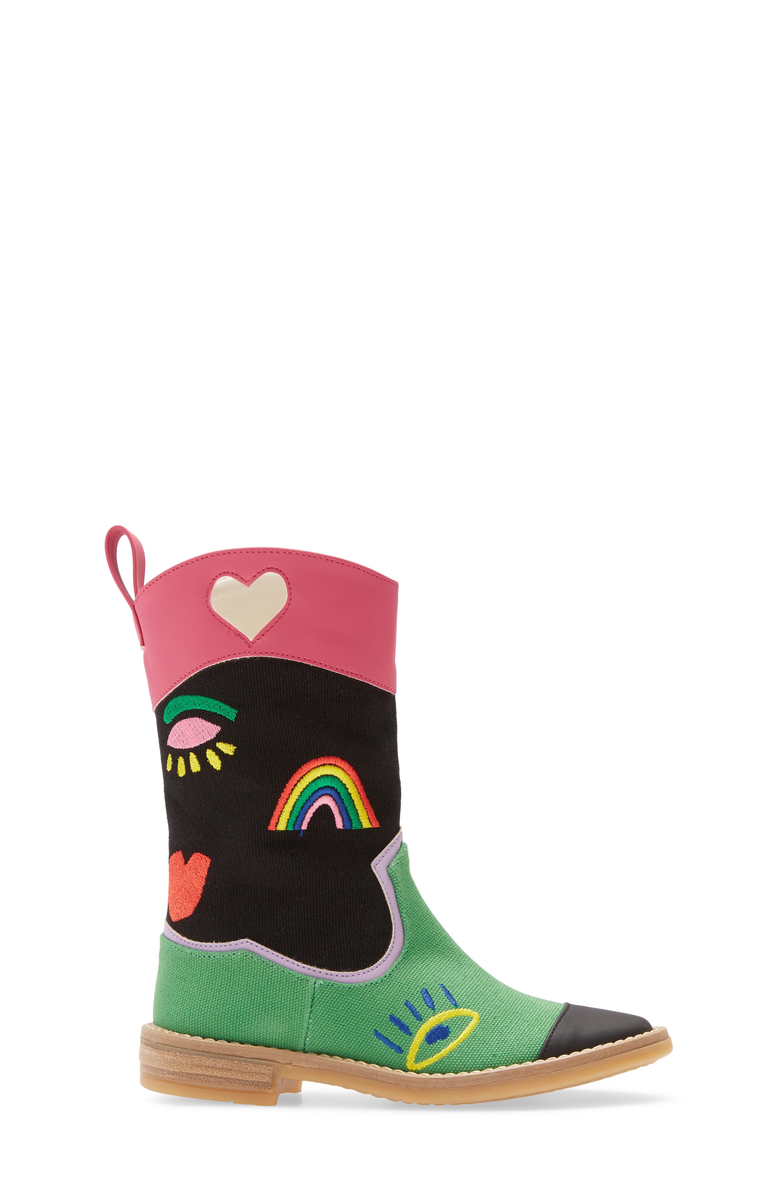 Stella McCartney Kids Rainbow Embroidered Western Boot, Alternate, color, 