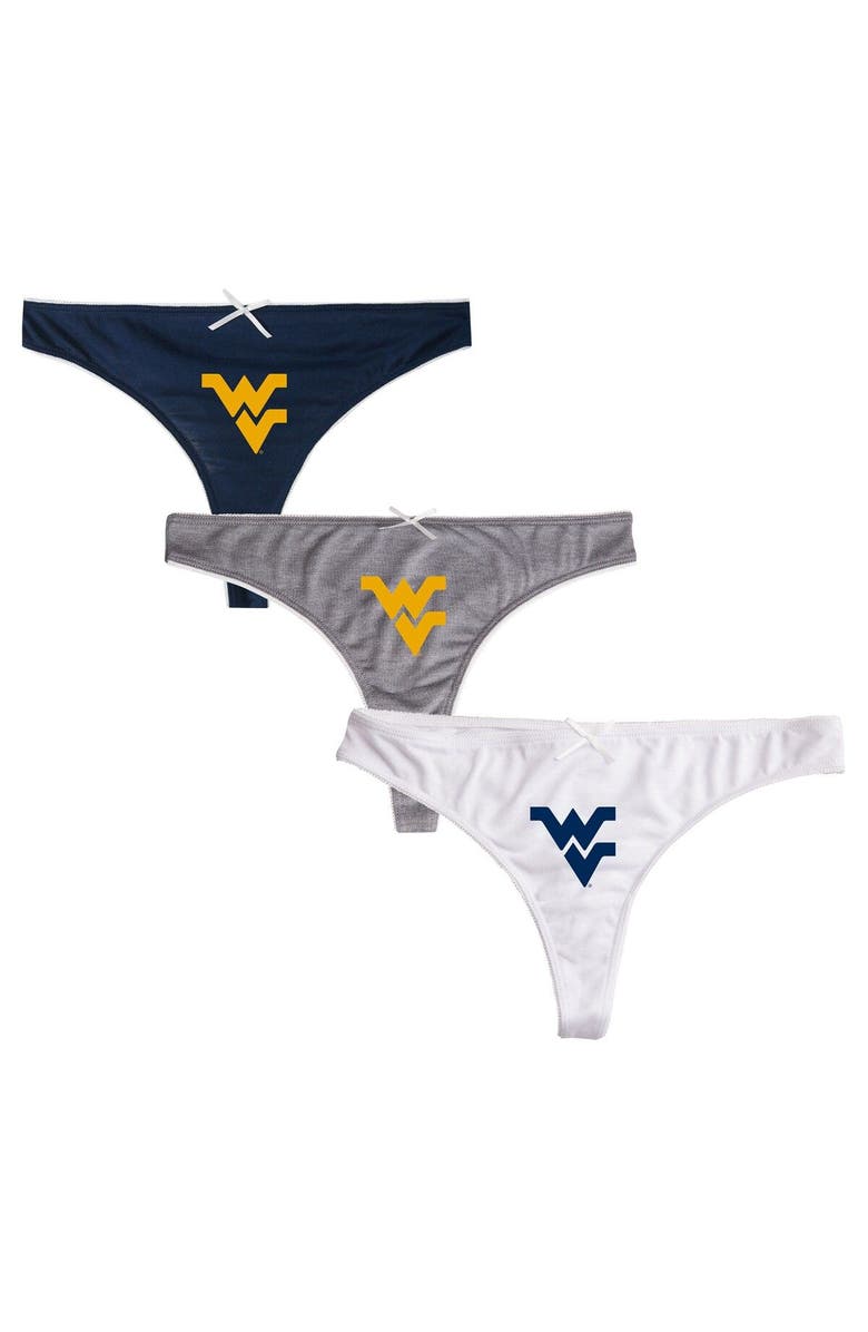 CONCEPTS SPORT Women's Concepts Sport Navy/Charcoal/White West Virginia Mountaineers Arctic Three-Pack Thong Underwear Set, Main, color, 
