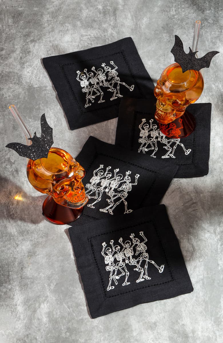 Tiramisu Set of 4 Embroidered Coasters, Alternate, color, Black/ White