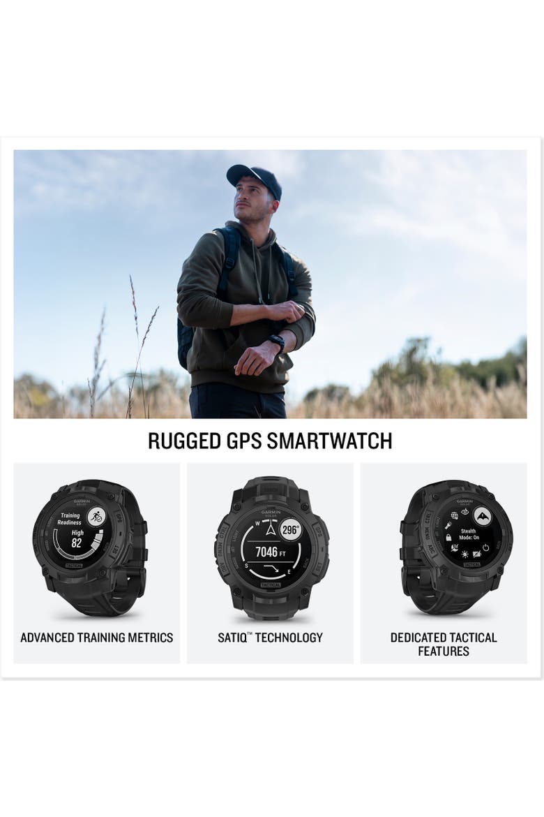 Instinct 3, 50mm AMOLED Rugged Outdoor GPS Smartwatch, Black/Charcoal, Alternate, color, Black