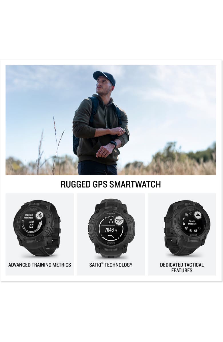 Garmin Instinct 3, 50mm AMOLED Rugged Outdoor GPS Smartwatch, Black/Charcoal, Alternate, color, Black