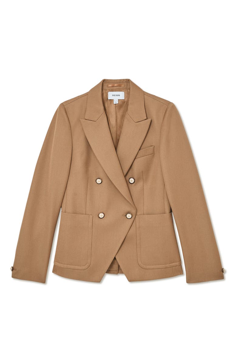 Reiss Gigi Double Breasted Cutaway Wool Blend Blazer, Alternate, color, Camel