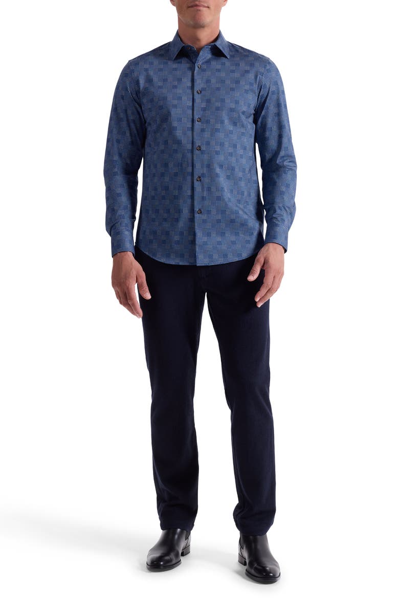 Bugatchi Jimmy OoohCotton<sup>®</sup> Grid Button-Up Shirt, Alternate, color, Cobalt