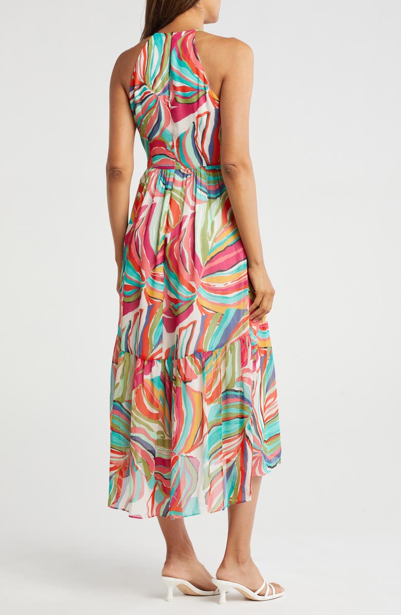 Vince Camuto Halter Neck Chiffon High-Low Midi Dress, Alternate, color, Pink Multi