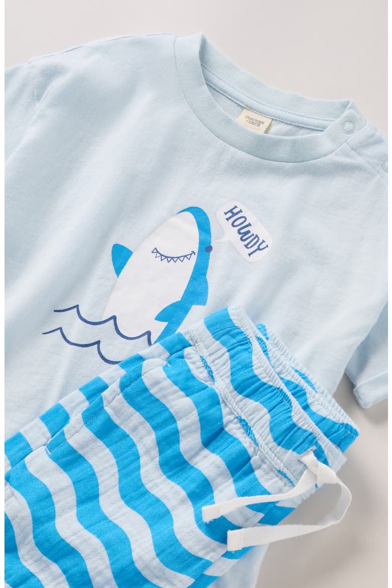 Graphic Cotton T-Shirt & Shorts Set, Alternate, color, BLUE HOWDY- BLUE WAVY STRIPE