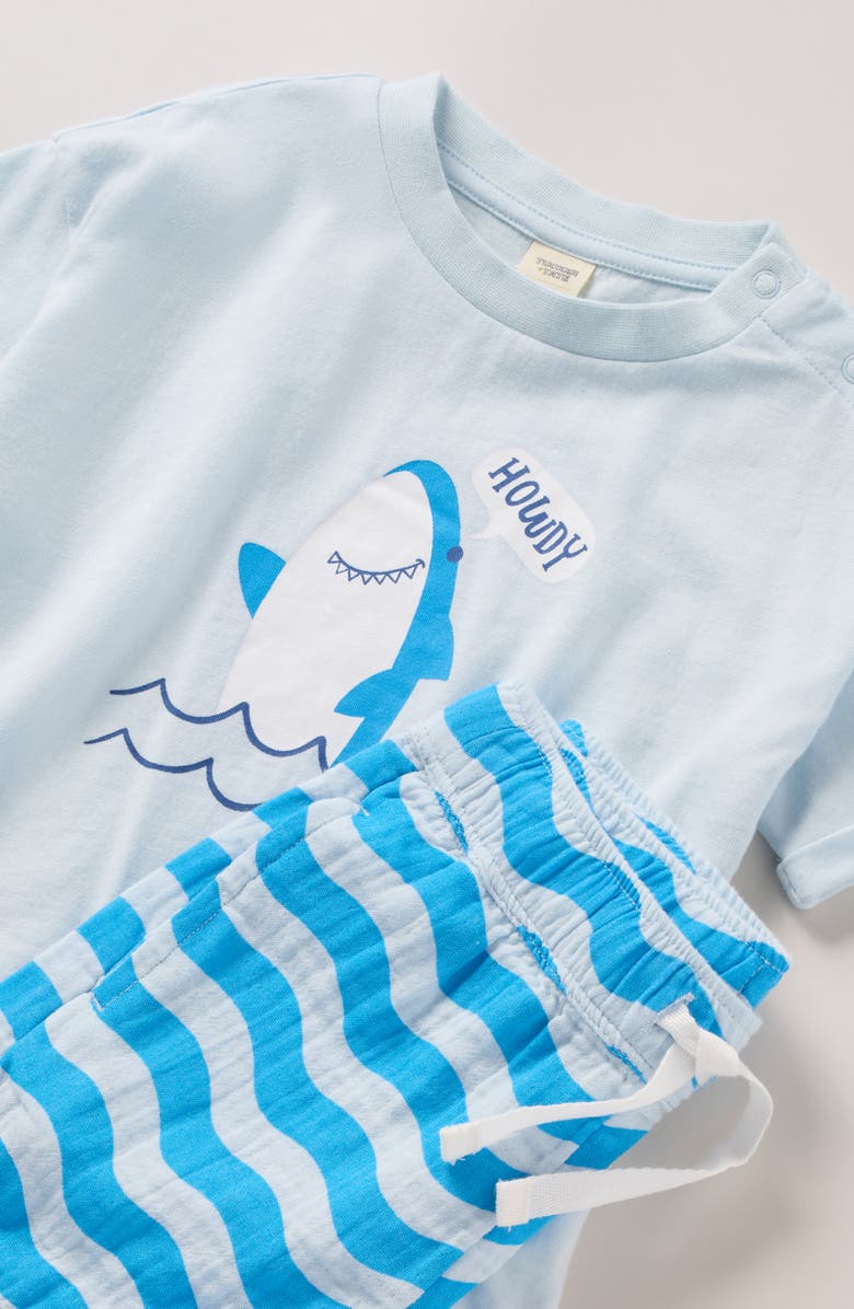 Tucker + Tate Graphic Cotton T-Shirt & Shorts Set, Alternate, color, Blue Howdy- Blue Wavy Stripe