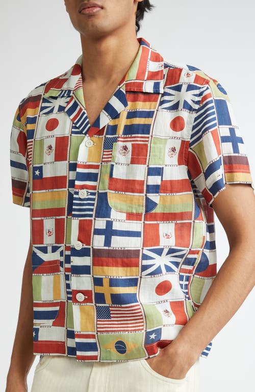 Bode International Camp-collar Printed Linen Shirt In Multicolor