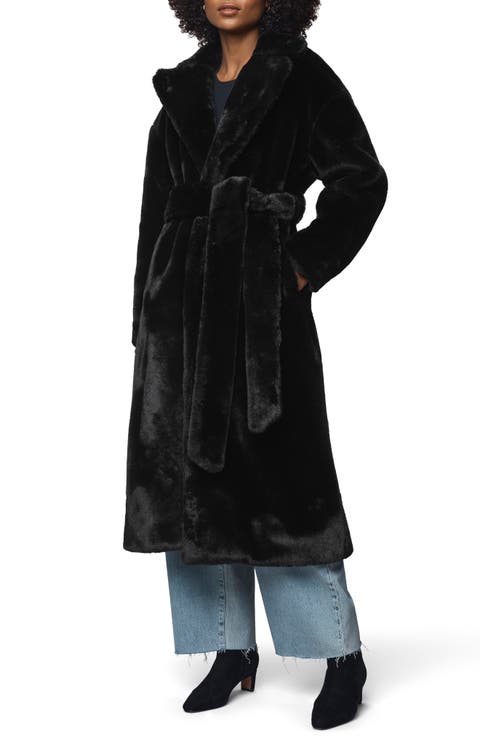 Lucia Tie Waist Faux Fur Coat