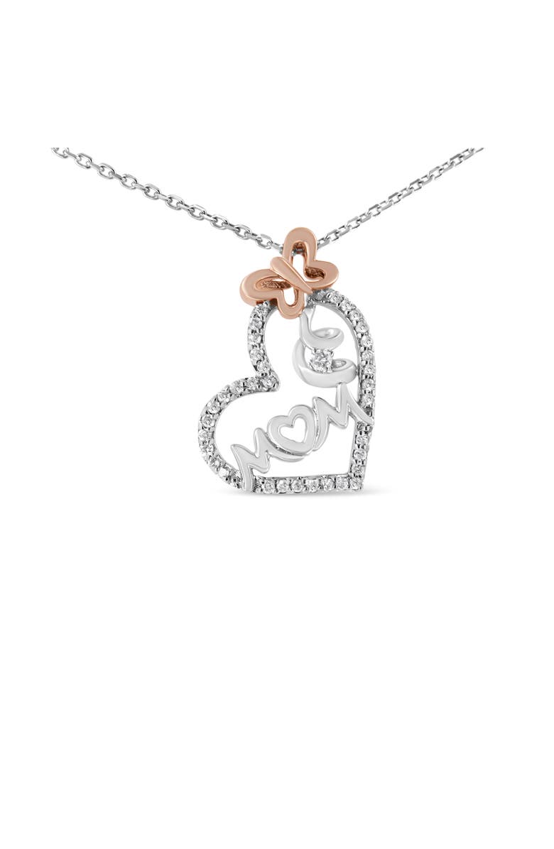 Haus of Brilliance Two Tone .925 Sterling Silver 1/5 cttw Diamond "Mom" and Heart Pendant Necklace, Main, color, White