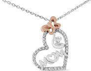 Haus of Brilliance Two Tone .925 Sterling Silver 1/5 cttw Diamond "Mom" and Heart Pendant Necklace