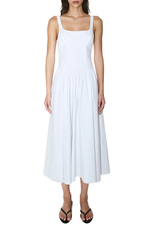 Featuring Hailey Bieber Cutout Back Detail Cotton Blend Dress