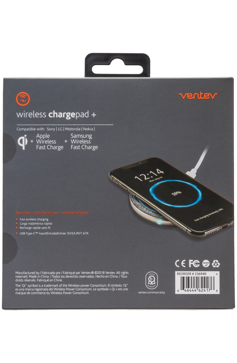 Ventev wireless chargepad plus 10W, Alternate, color, Gray