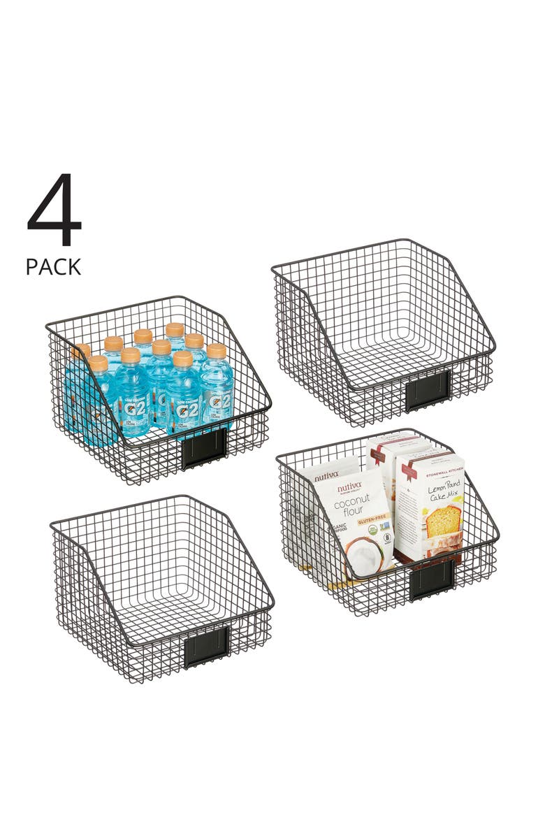 mDesign Metal Open-Front Pantry Basket with Label Plate - Set of 4 - Matte Black, Alternate, color, 