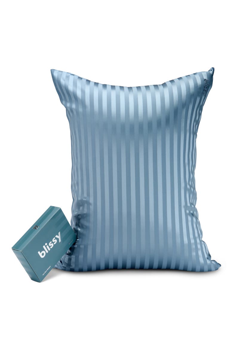 Mulberry Silk Pillowcase, Main, color, ASH BLUE STRIPED