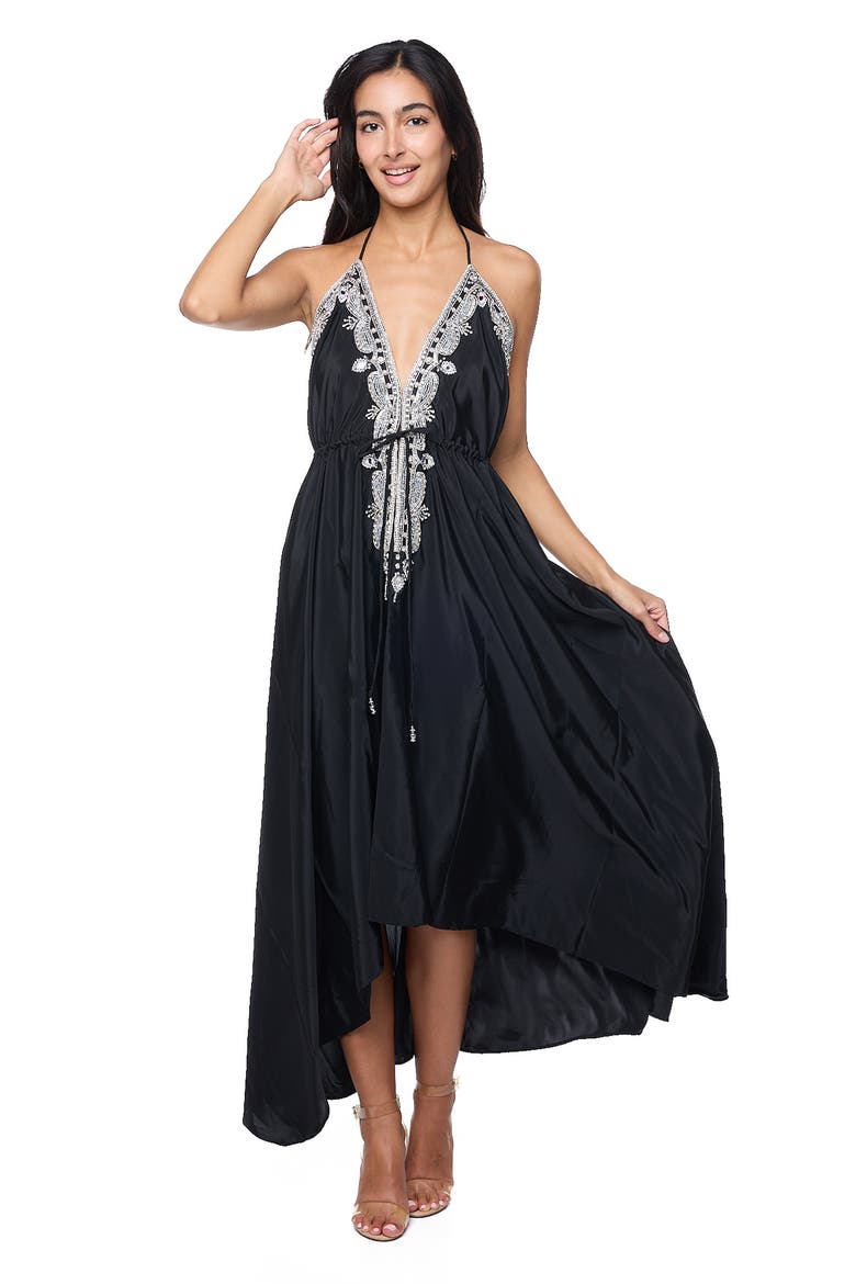 Embellished Halter Dress, Alternate, color, BLACK