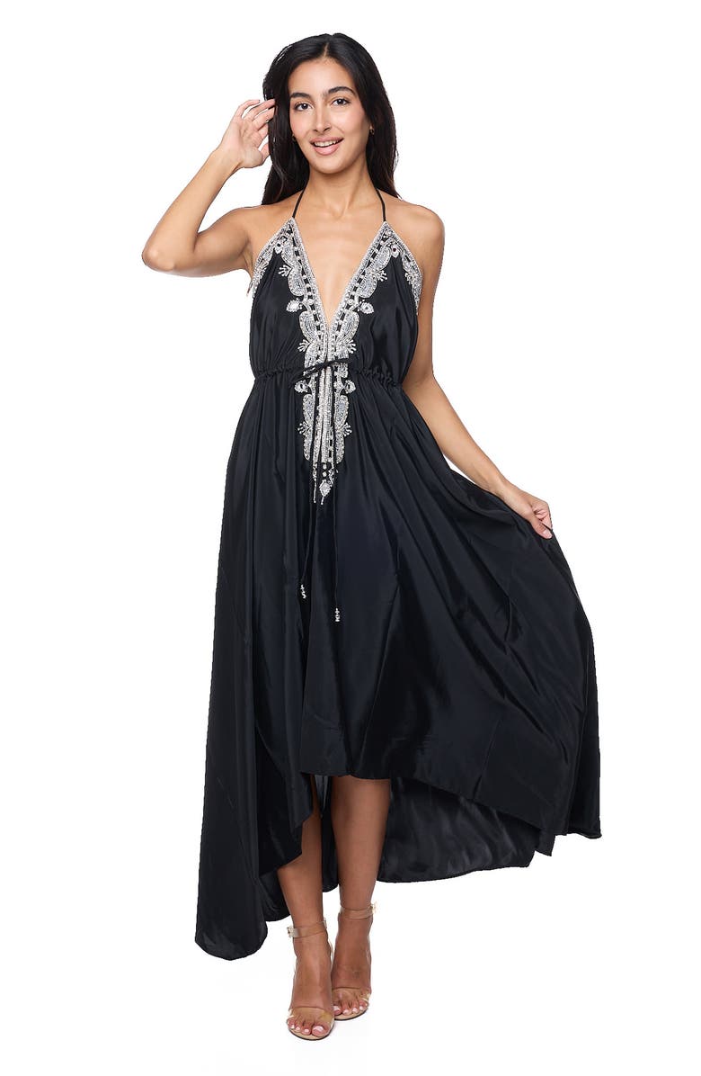 RANEES Embellished Halter Dress, Alternate, color, Black
