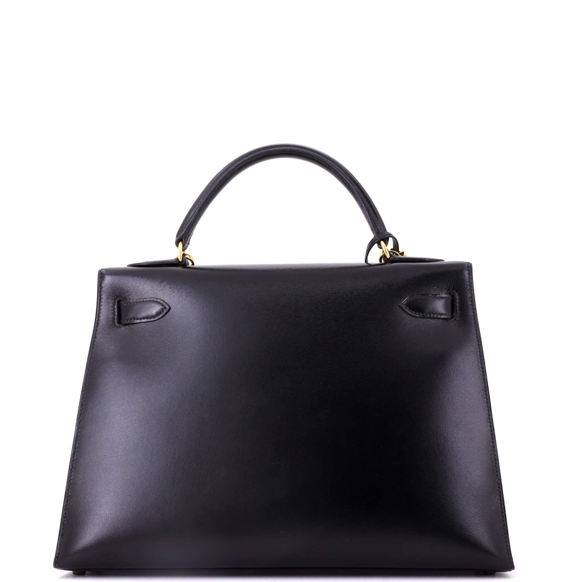 Pre-Owned Hermes Kelly Handbag Black Box Calf with Gold Hardware 32, Alternate, color, Noir