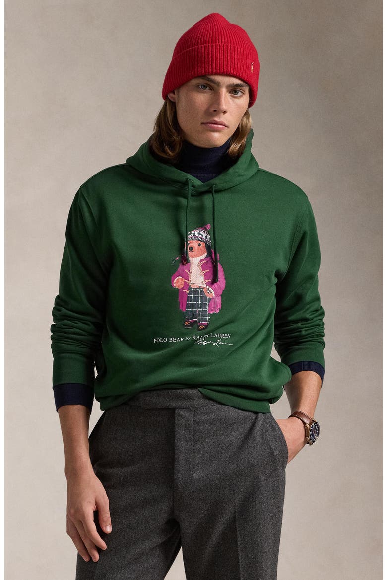 Polo Bear Fleece Graphic Hoodie, Alternate, color, F24 VINTAGE PINE HOLIDAY BEAR