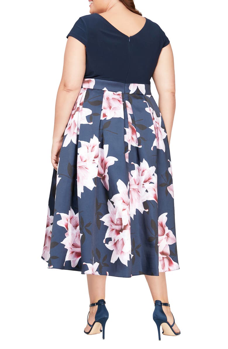 SL FASHIONS Floral High-Low Cocktail Dress, Alternate, color, Navy