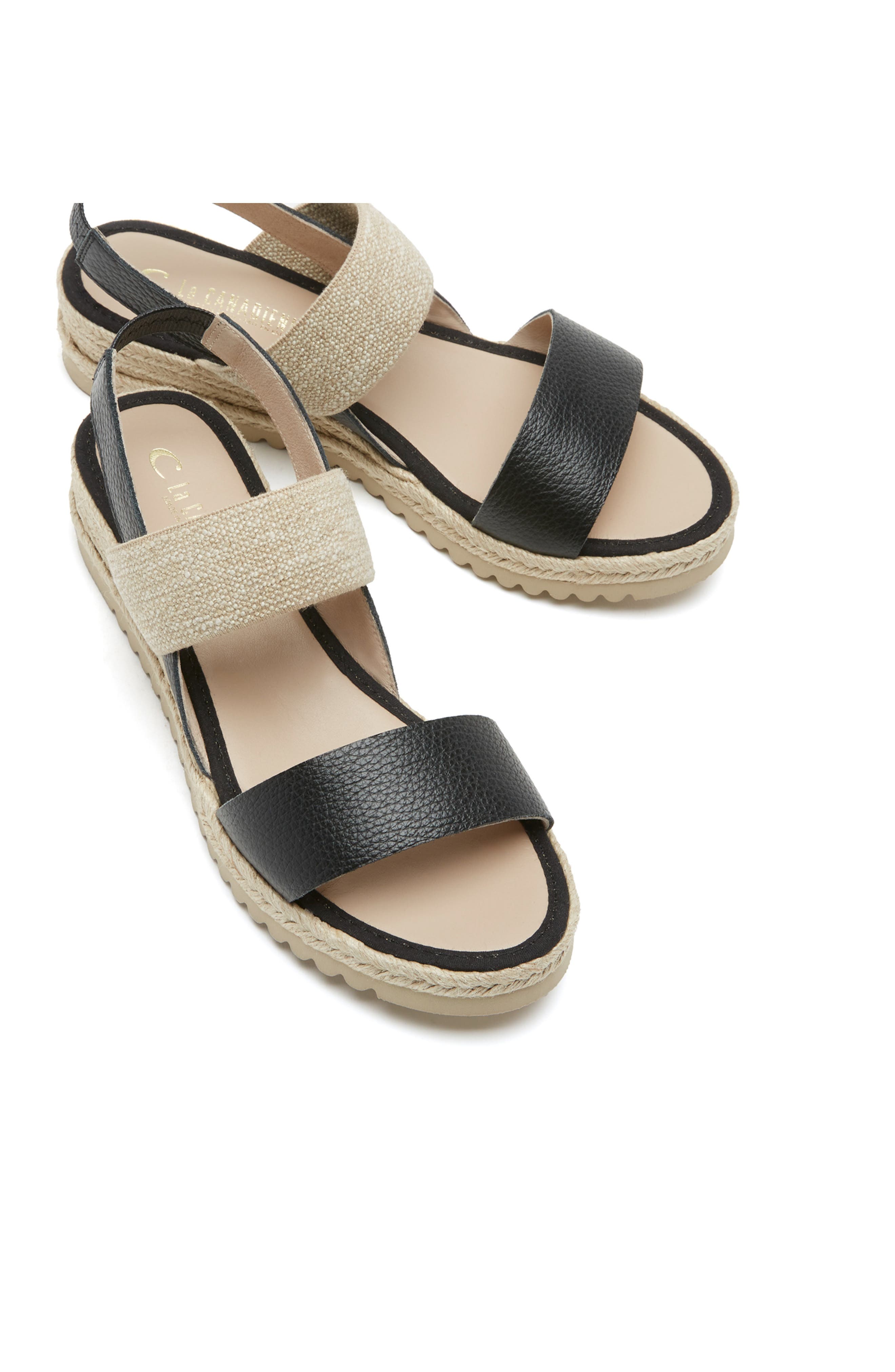 La Canadienne Rica Espadrille Wedge Sandal, Alternate, color, Black Pebble