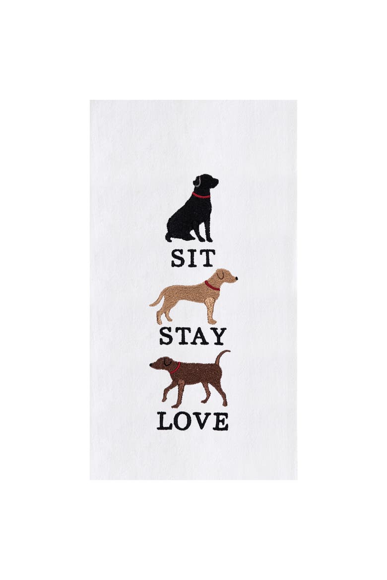 Sit Stay Love Dog Kitchen and Bathroom Embroidered Hand Towel, Main, color, Brown