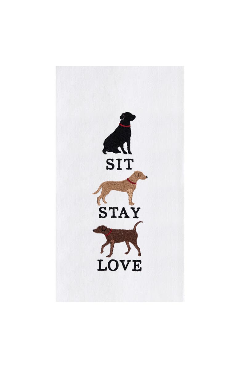 C&F Home Sit Stay Love Dog Kitchen and Bathroom Embroidered Hand Towel, Main, color, Brown