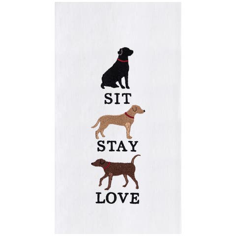 Sit Stay Love Dog Kitchen and Bathroom Embroidered Hand Towel