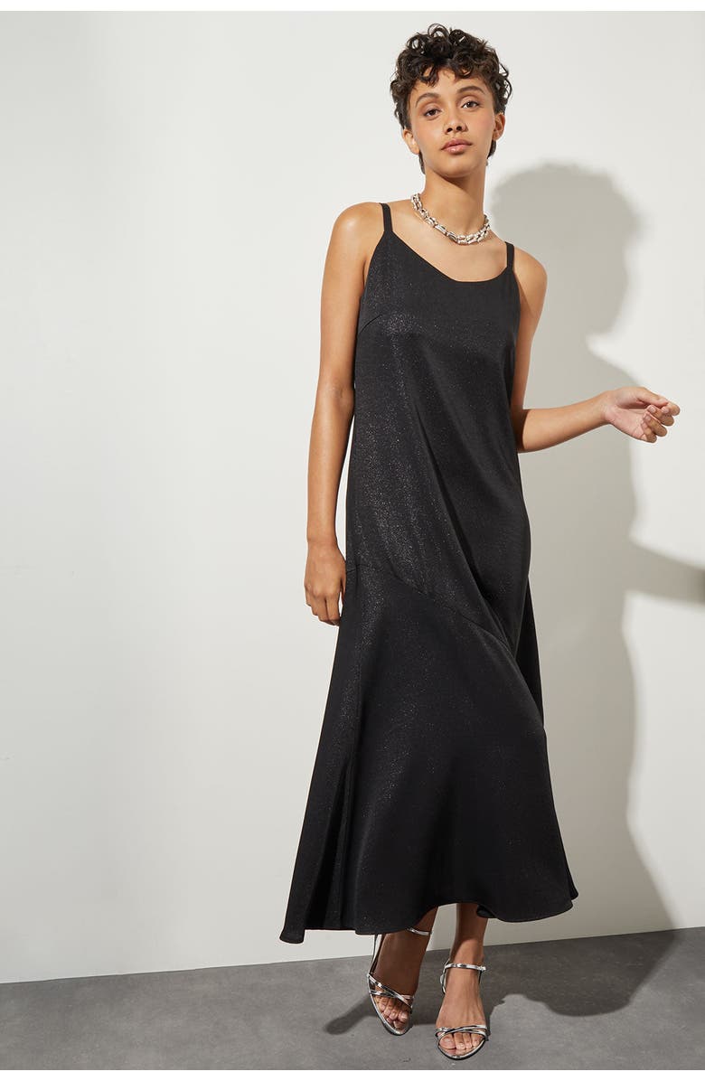 Ming Wang Maxi A Line Dress, Alternate, color, Black/Silver