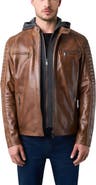 Velez Belmont Leather Jacket with Hood and Chestpiece