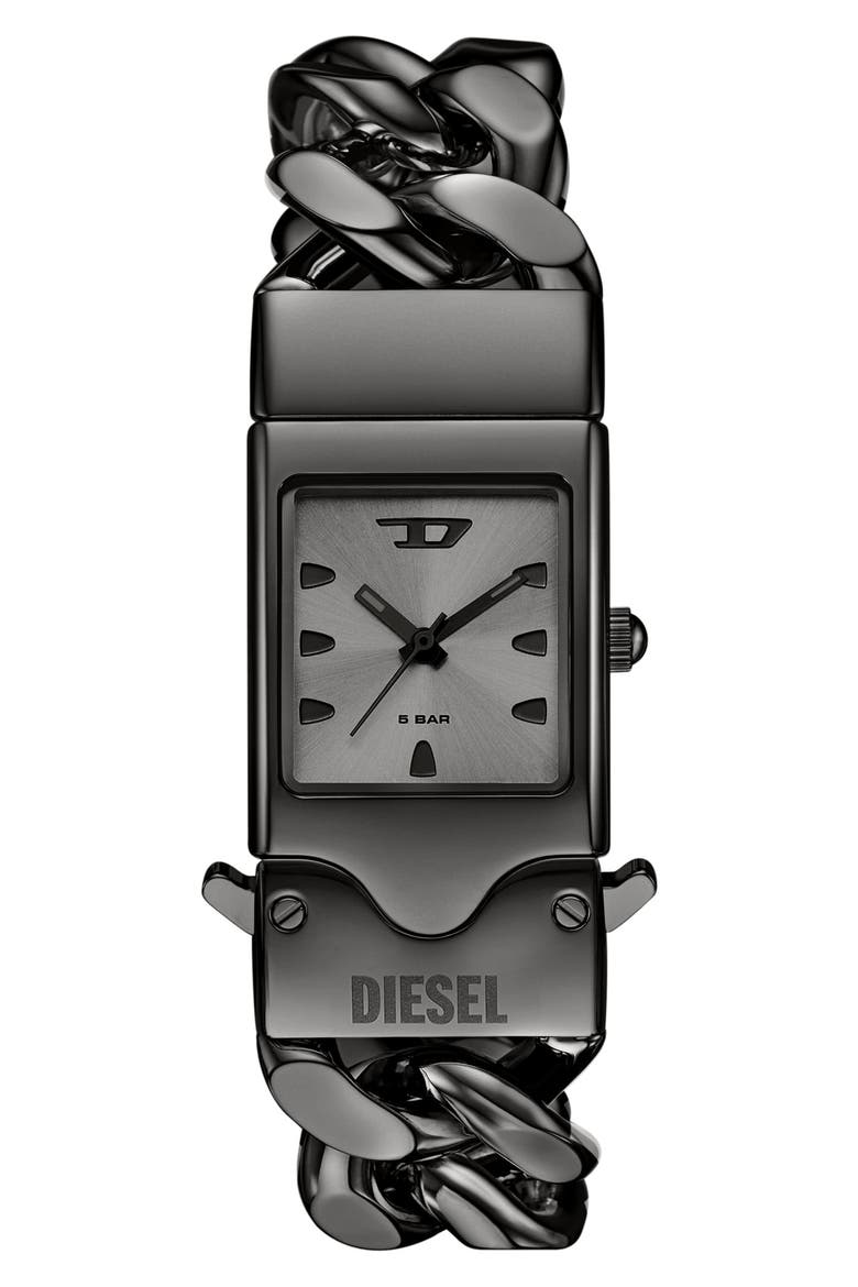 Closer Gunmetal Curb Chain Bracelet Watch, 22mm x 27mm, Main, color, GUNMETAL