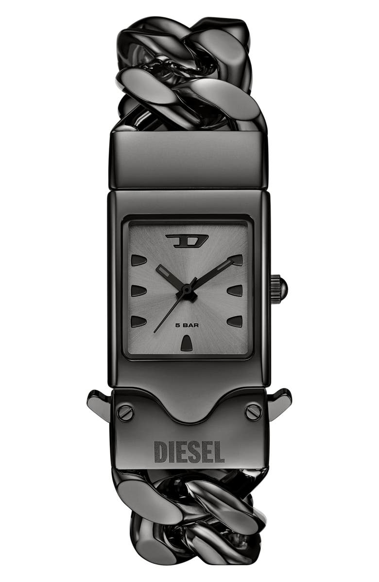 DIESEL<sup>®</sup> Closer Gunmetal Curb Chain Bracelet Watch, 22mm x 27mm, Main, color, Gunmetal
