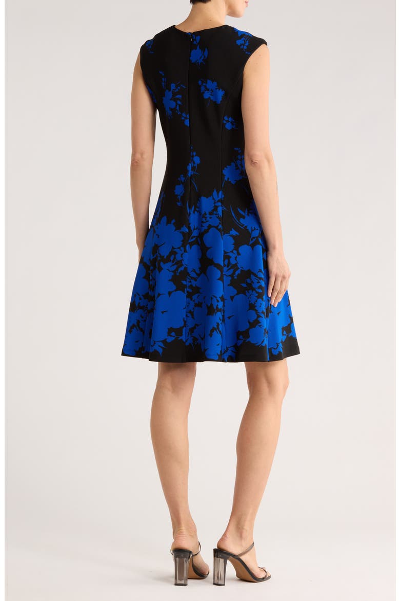 Floral Fit & Flare Dress, Alternate, color, SAPHIRE