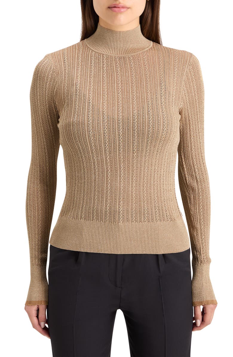 Scotch & Soda Metallic Pointelle Turtleneck Sweater, Main, color, 